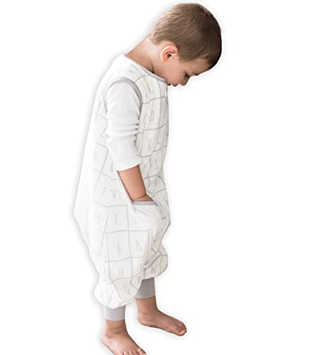 Tealbee DREAMSUIT: Toddler Sleep Sack with Feet 2T 3T - 1.2 TOG Four Season Baby Wearable Blanket for Walkers - Rayon Made from Bamboo, Organic Cotton Sleeping Bag - Alphabet