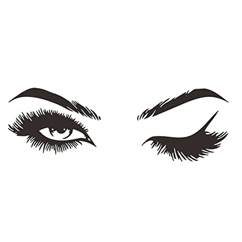 Eyelash Eyes Wall Art Stickers, Salon Eyes Removable Sticker for Women Bedroom Wall Art Vinyl Wall Decorations Lash Brows for Girls Bedroom Living Decor (Black)