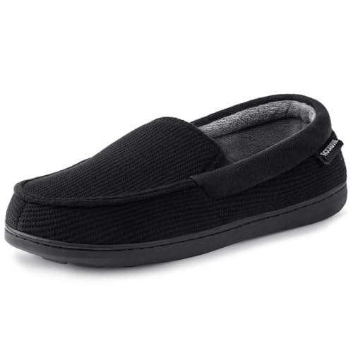 RockDove Men's Waffle Knit Memory Foam Moc Slipper with Removable Insole, Size 11 US Men,Black