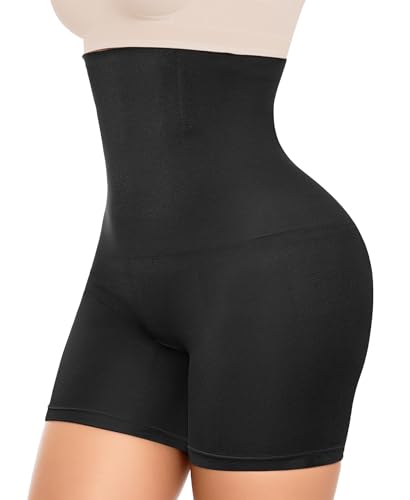 ZENUTA Shapewear Shorts for Women Comfortable Control High Waisted Body Shaper Shorts Seamless Underdress Thigh Slimmers (Black, M-L)