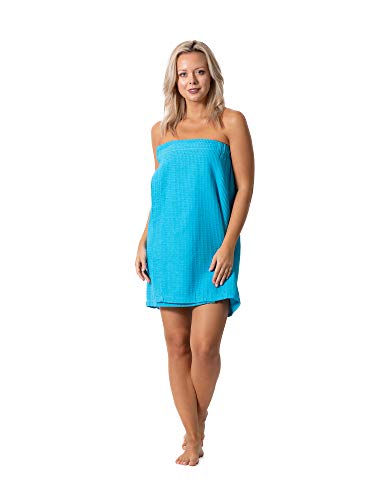 Turkish Linen Women’s Waffle Spa Body Wrap with Adjustable Closure (One Size, Turquoise)