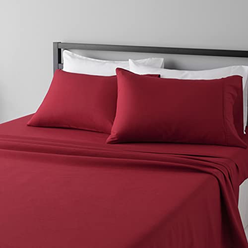 Amazon Basics Lightweight Super Soft Easy Care Microfiber 4-Piece Bed Sheet Set with 14-Inch Deep Pockets, Queen, Burgundy, Solid