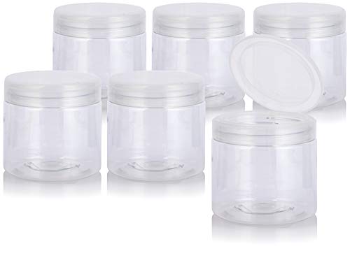 Clear Large 16 oz PET Plastic (BPA Free) Refillable Jar with Clear Natural Flip Top Cap - (6 pack)