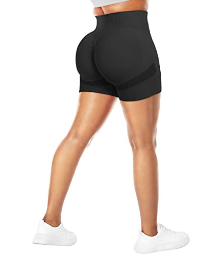 A AGROSTE High Waist Workout Shorts for Women Seamless Scrunch Butt Lifting Short Gym Smile Contour Cycling Biker Shorts A-Black