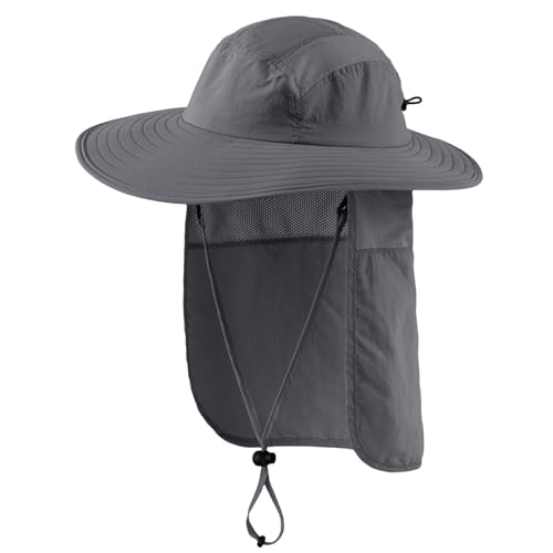 Home Prefer UPF 50+ Sun Protection Cap Wide Brim Fishing Hat with Neck Flap Sun Hat for Mens Womens Beach Gardening Dark Gray