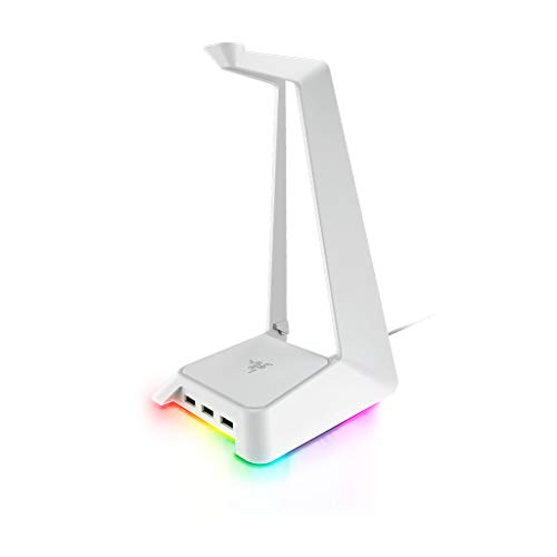 Razer Base Station Chroma Headphone/Headset Stand w/USB Hub: Chroma RGB Lighting - 3X USB 3.0 Ports - Non-Slip Rubber Base - Designed for Gaming Headsets - Mercury White