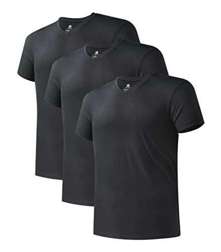 DAVID ARCHY Men's Undershirt Bamboo Rayon Moisture-Wicking Black T-Shirts Stretch V-Neck Tees for Men, 3-Pack (XL, Black)