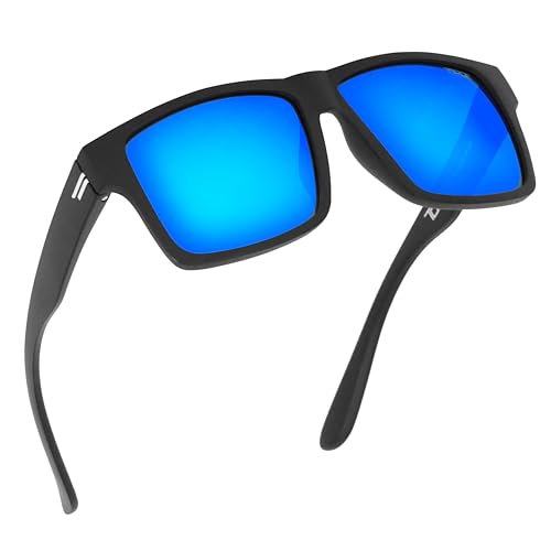 TOROE Classic RANGE TR90 Frame Polarized Unbreakable Sunglasses with Hydrophobic Coated Polycarbonate AR Lenses (Matte Black | Baja Blue (CAT3))