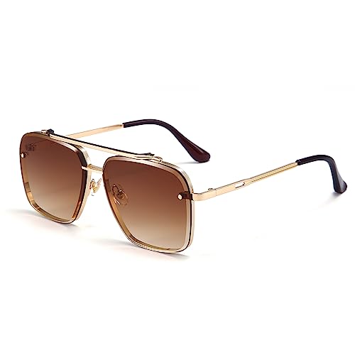 Dollger Square Aviator Sunglasses for Men and Women Fashion Metal Vintage Gradient Shades Sunglasses UV400 Protection