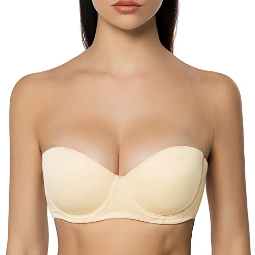 Ruzishun Women's Large Push-up Bra Back Smoothing Support Strapless Bras(Nude,34C)