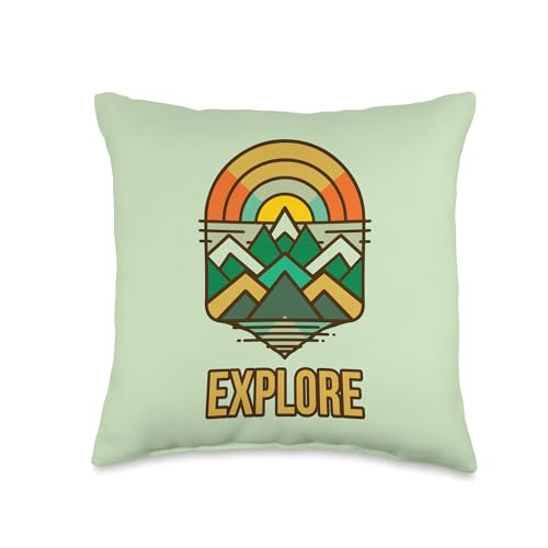 Explore Retro Mountain Sunset Geometry Throw Pillow