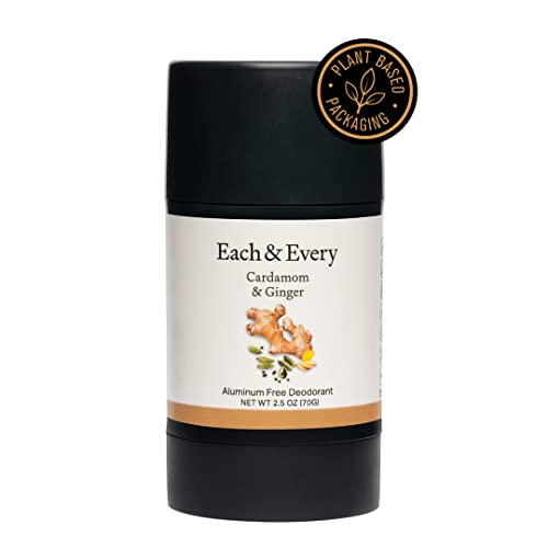 Each & Every Natural Aluminum-Free Deodorant for Sensitive Skin with Essential Oils, Plant-Based Packaging, 2.5 Oz. (Cardamom & Ginger)