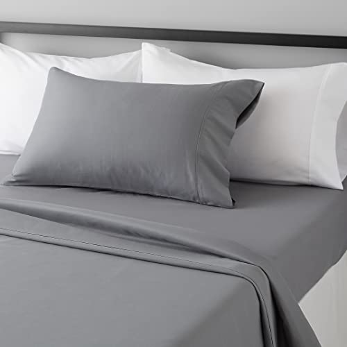 Amazon Basics Lightweight Super Soft Easy Care Microfiber 3-Piece Bed Sheet Set with 14-Inch Deep Pockets, Twin, Dark Gray, Solid