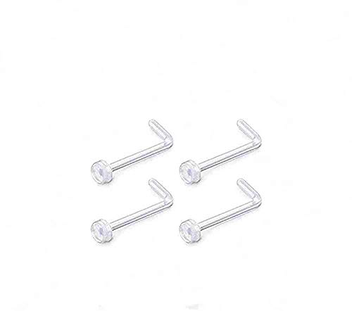 Jewelry 4Pcs 18g Clear Nose Ring Retainer Bioflex L Shape Nose Rings Studs Piercing Jewelry Flat Top
