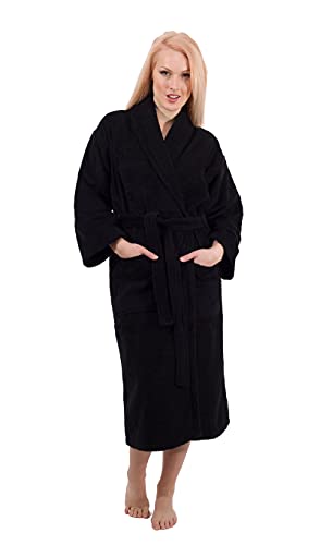 Classic Turkish Towels - 100% Turkish Cotton Unisex Long Bathrobe - 400 GSM - Plush & Absorbent Terry Cloth, Hotel Comfort & Spa Quality | Black (Small)