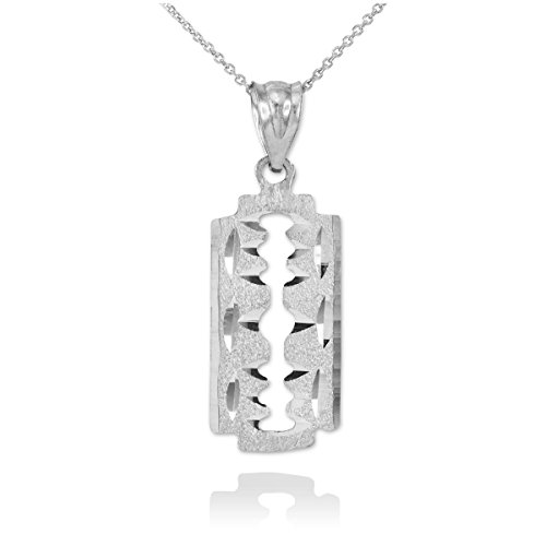 Fine 925 Sterling Silver Razor Blade Pendant Necklace, 18'