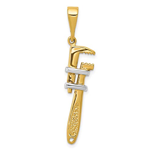 Avariah Solid 14K Yellow Gold w/Rhodium 3-D Pipe Wrench Charm - 40mm