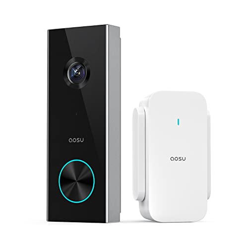 AOSU Doorbell Camera Wireless, Battery-Powered Video Doorbell with Chime, 2K Resolution, No Monthly Fees, 166° Ultra Wide Angle, 180-Day Battery Life, AI Detection, Work with Alexa & Google Assistant
