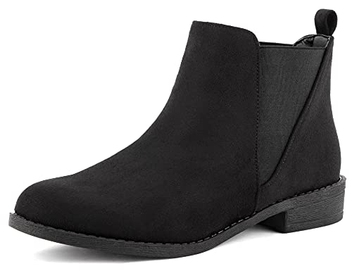 MaxMuxun Women Faux Suede Booties Pull on Elasticated Tab Work Boots Comfort Classic Chelsea Ankle Boots Black Size 8