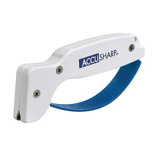 AccuSharp Knife Sharpener, Ergonomic Comfortable Handle, Compact & Easy to Use, Restore and Hone Straight & Serrated Knives, White