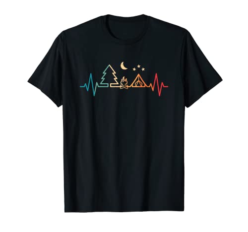 Retro Camping Outdoor Heartbeat Nature Camper Hiking T-Shirt