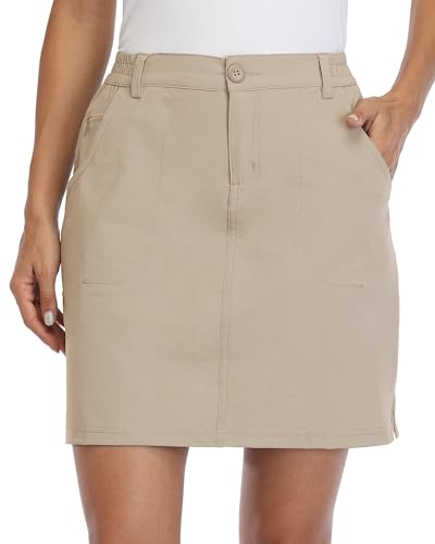 Willit Women's Skorts Golf Casual Skort Skirts UPF 50+ Quick Dry Zip Pockets Outdoor Hiking Khaki L