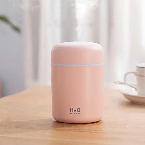 Portable Mini Humidifier, Colorful, Cool Mist, USB Powered. Perfect for Bedroom, Office & Car (300ml, Pink)
