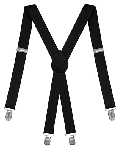 Dibi Black Suspenders for Men and Women - Adjustable X Back Suspenders for Tuxedo Suit Jeans - Heavy Duty Strong Clips (1 Inch - Black)