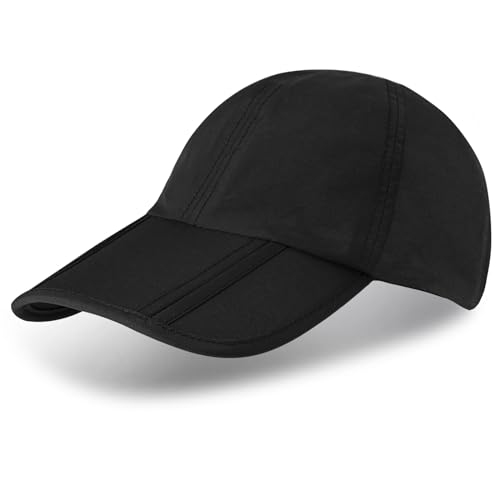 Sumolux Men Women Outdoor Rain Sun Waterproof Quick-Drying Long Brim Collapsible Portable Hat Black