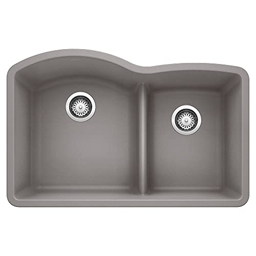 BLANCO, Metallic Gray 441592 DIAMOND SILGRANIT 60/40 Double Bowl with Low Divide Undermount Kitchen Sink, 32' X 21'