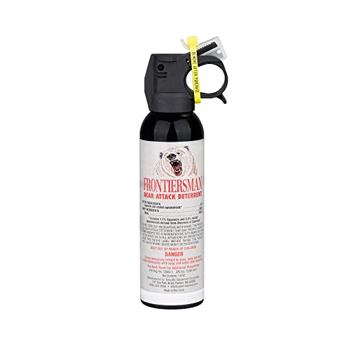 SABRE Frontiersman 7.9 fl oz. Bear Spray, Maximum Strength 2.0% Major Capsaicinoids, Powerful 30 ft. Range Bear Deterrent, Outdoor Camping & Hiking Protection, Quick Draw Holster & Multipack Options