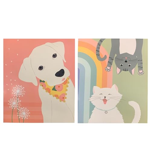 2 Pocket Folders Portfolios, 2 Designer Patterns Decorative Folders for Kids, Home, Office, School (Dog, Cat)