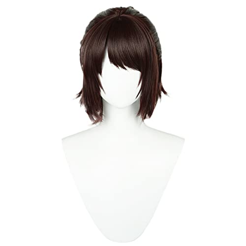 PWEINCY Men Short Brown Hange Zoe Cosplay Wig Halloween Costume Party Hair with Ponytail