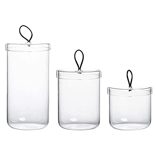 Premium Glass Apothecary Jars for Cotton with Handle | Apothecary Jars Bathroom | Set of 3 | Glass Jar with Lid for Laundry Room Storage, Bathroom Canisters, Mason Jar Bathroom Accessories Set