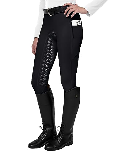 FitsT4 Sports Women's Full Seat Riding Tights Active Silicon Grip Horse Riding Tights Equestrian Breeches Black Size M