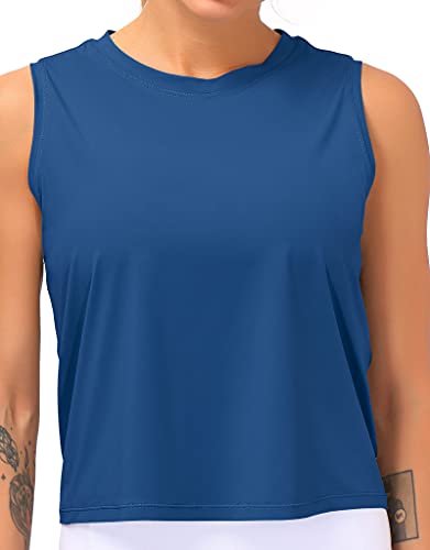 Dragon Fit Women Sleeveless Yoga Tops Workout Cool T-Shirt Running Short Tank Crop Tops (Royal Blue, Large)