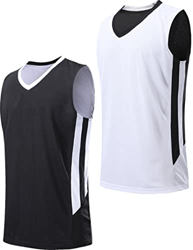 Youth Boys Reversible Mesh Performance Athletic Basketball Jerseys Blank Team Uniforms for Sports Scrimmage (1 Piece) (Blk/Wht, Youth Large)