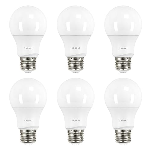 Linkind A19 LED Light Bulbs Dimmable, 60W Equivalent, 2700K Soft White, 9.5W 800 Lumens, E26 Standard Base, UL Listed, Lighting for Bedroom Living Room Home Office, 6 Packs