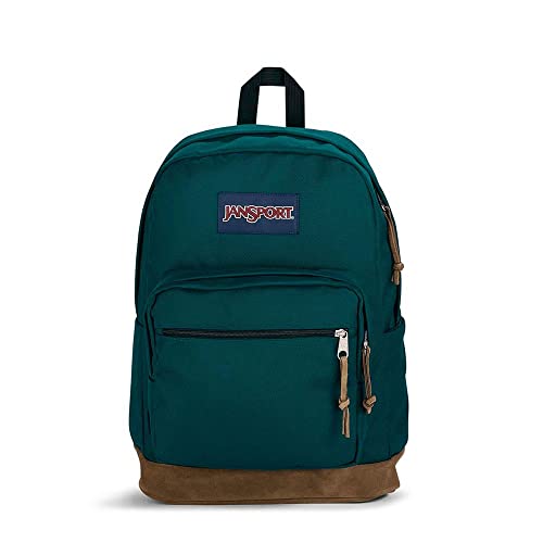 JanSport Right Pack Backpack - Travel, Work, or Laptop Bookbag with Leather Bottom, Deep Juniper