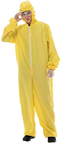 EraSpooky Men Yellow Jumpsuit Hazmat Costume Halloween Party Coverall,Gloves,Goggles