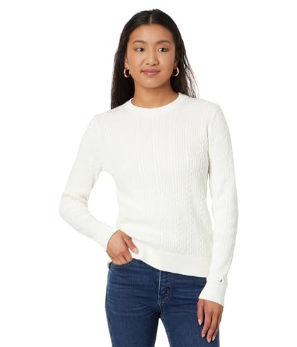 Tommy Hilfiger Women's Everyday Crewneck Cable Sweater, Ivory
