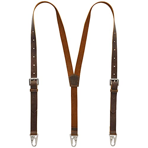 Ringsun Genuine [Leather] [Suspender]s for Men, Y Design, Adjustable, Wedding & Party Essentials, Dark Brown