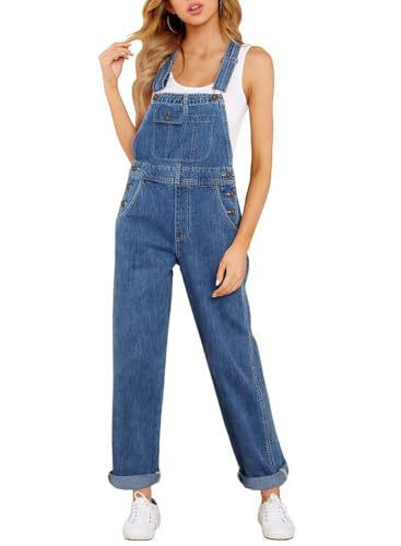 Vetinee Women's Indigo Skylight Bib Overalls for Women Regular Fit Casual Jeans Overalls for Women Pockets Women Overalls Straight Jean Jumpsuit for Women Classic Fit Size XX-Large XXL Size 20 Size 22