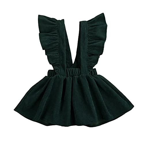 GuliriFei Toddler Baby Girl Suspender Skirt Corduroy Ruffled Strap Overall Dress Fall Winter Outfits Clothes(D-Christmas Green, 5-6 Years)