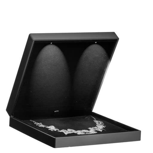 Allure - Large Necklace Box With LED Light, Square Shaped, Elegant Diamond Necklace Case, For Unique Proposal, Engagement Or Wedding, Luxury Black Velvet Interior Jewelry Display Gift Box