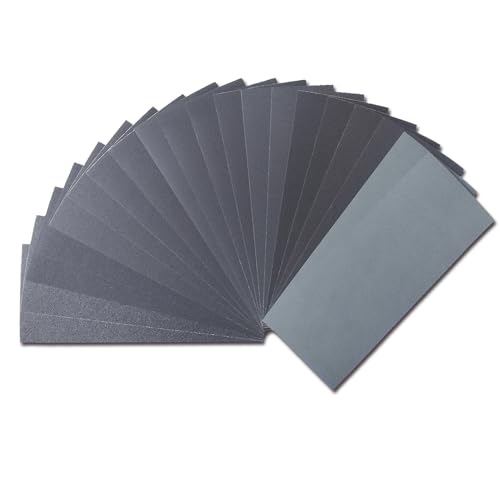 Sandpaper Variety Pack, 20PCS Sand Paper Assorted for Wood Metal Sanding, Wet Dry Sandpaper Sheets 120/240/320/400/600/800/1200/1500/2000/3000 Grits, 9 x 3.6 Inch