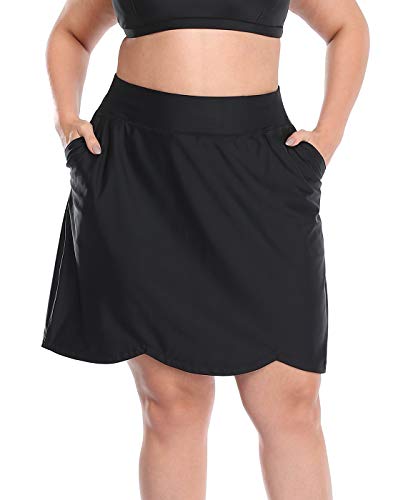 HDE Womens Plus Size Skort Skirt with Bike Shorts Active Golf Swim Skirt Pockets Black - 22 Plus