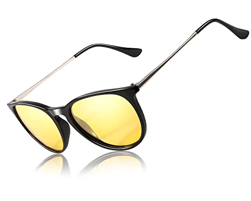 TJUTR Women's Night-Vision Glasses for Driving, Polarized Yellow Lens Reduce Glare Safety Nighttime UV Protection