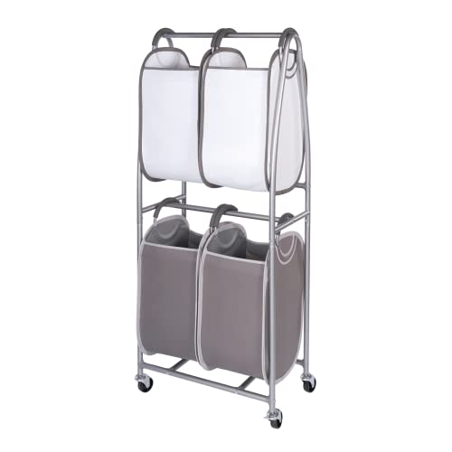 NEATFREAK - 2 Tier Vertical Rolling Laundry Cart - Rolling Storage Cart On Wheels With 4 x Tote Hampers For Laundry, Towels, Blankets & Bathroom Organization - Quad Laundry Sorter