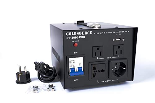 2000W ST-Pro Auto Step Up & Step Down Voltage Transformer Converter, Heavy-Duty AC 110/220V Converter with US Standard, Universal, Schuko AC Outlets & DC 5V USB Port by Goldsource [3-Year Warranty]